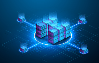 servers grouped on futuristic background