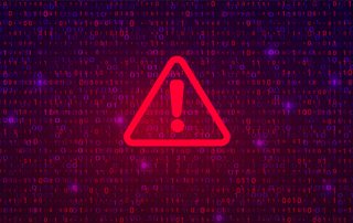 red alert icon over binary background