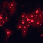 red unlocked padlocks set over a digital map of the world.