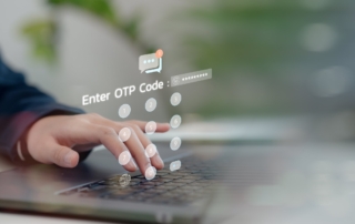 Data Classification Security Policy. A close-up of a person typing on a laptop with a floating digital overlay that says “Enter OTP Code” (One-Time Password). This highlights multi-factor authentication, user verification, or secure login processes.