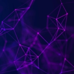 ma-ransomware-risk-assessment M&A ransomware risk assessment. A digital visualization of a deep blue and purple network of interconnected points and lines on a dark background. The web-like pattern represents data connections or a digital mesh, glowing with neon purple highlights.