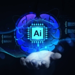 AI-Driven Cyber Threats and Autonomous Cybercrime AI cybersecurity concept showing an artificial intelligence chip inside a digital brain, representing autonomous AI-driven cyber threats and cybercrime.
